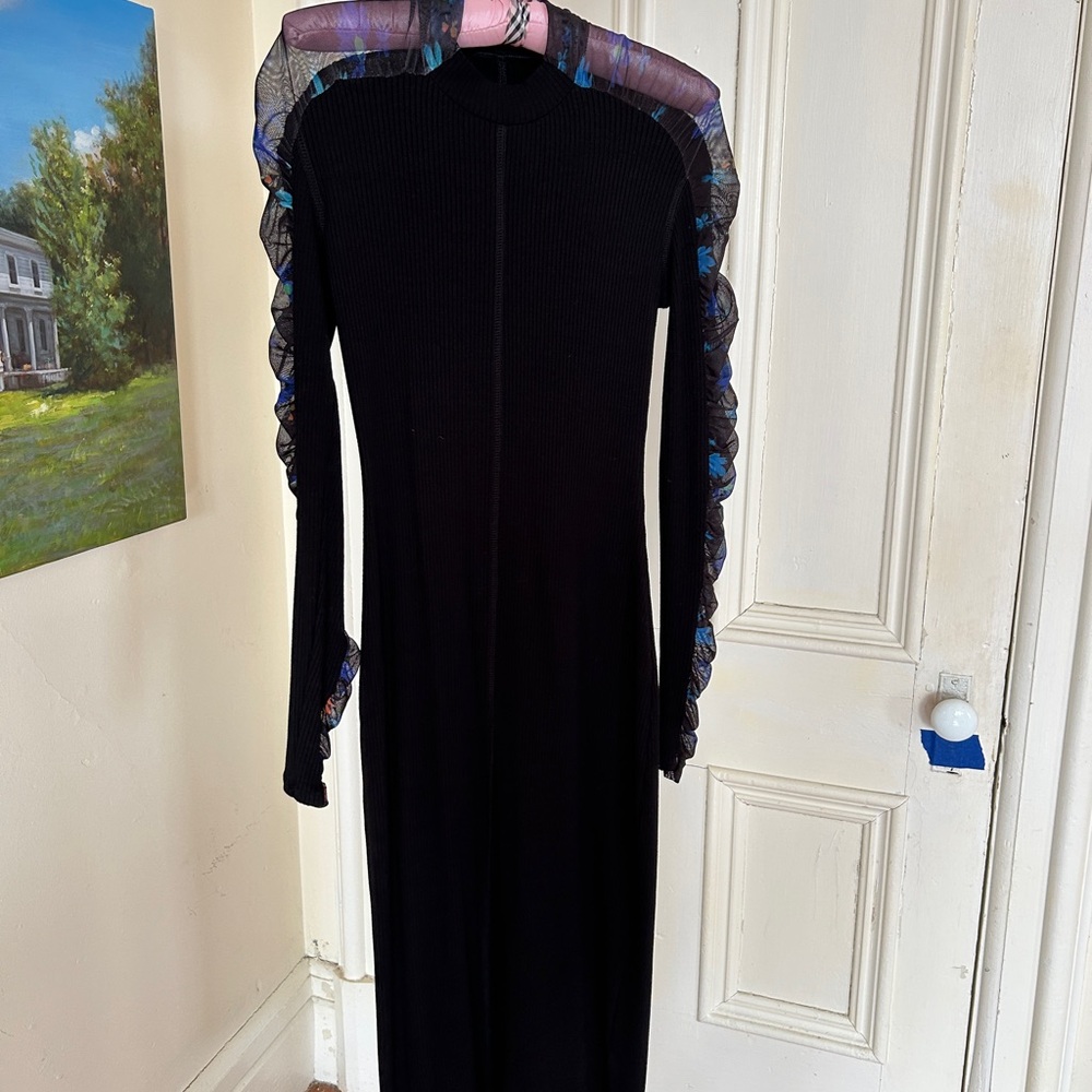 Desigual XS Bodycon Dress w Floral Ruched Insets on shoulders/arm